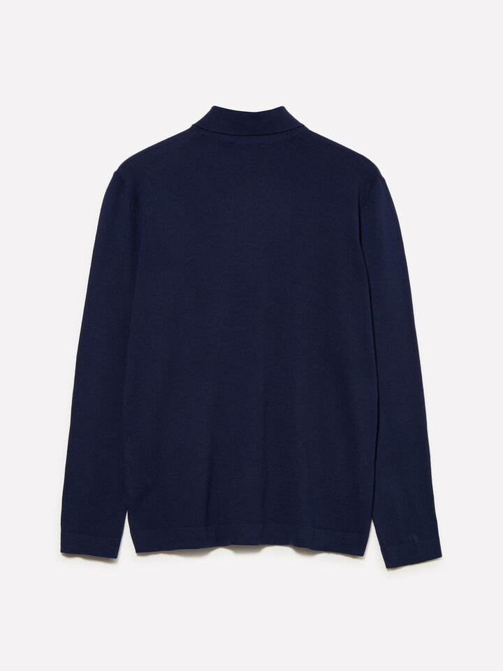 Dark blue knit polo  - men's v-neck sweaters - Dark Blue | Sisley image number 2